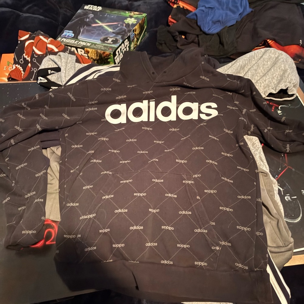 Adidas Men's Black and White Logo Sweater